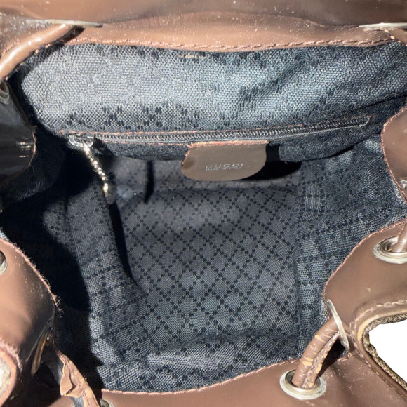 Vintage Gucci Brown Mini Backpack w/ Bamboo Handle Patent Leather + Nylon Auth main image 6
